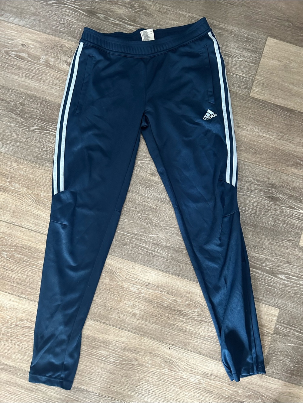 Adidas Women’s ' Navy Blue Tapered Track Pants with White Stripes